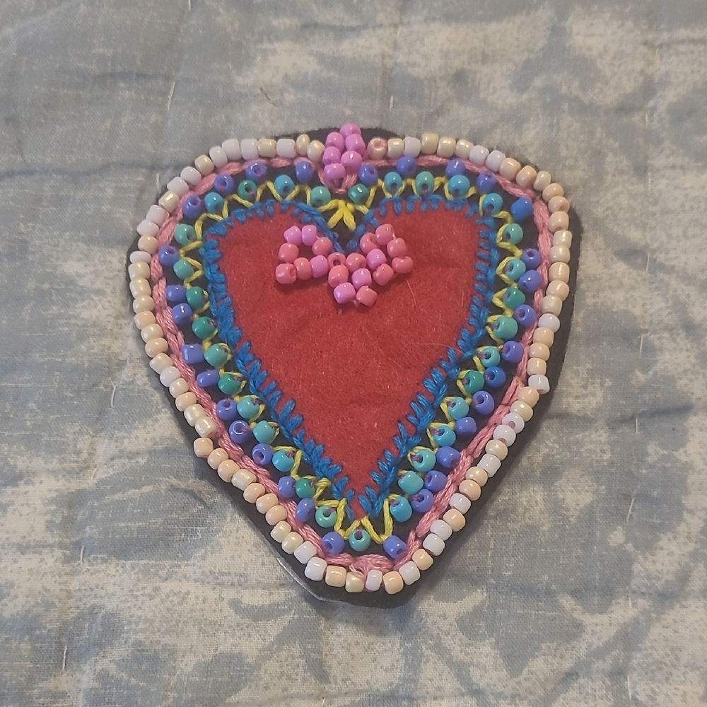 Vibrant Beaded Heart Felt Hand Embroidery Patch
